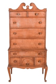 Queen Anne Style Carved Tiger Maple Highboy