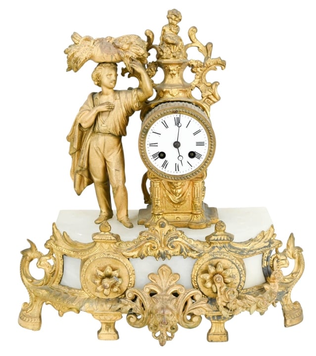French Empire Mantel Clock Ormolu & Alabaster (1 of 12)