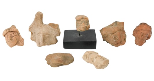 Pre Columbian Aztec/Mayan Pottery Fragments Faces
