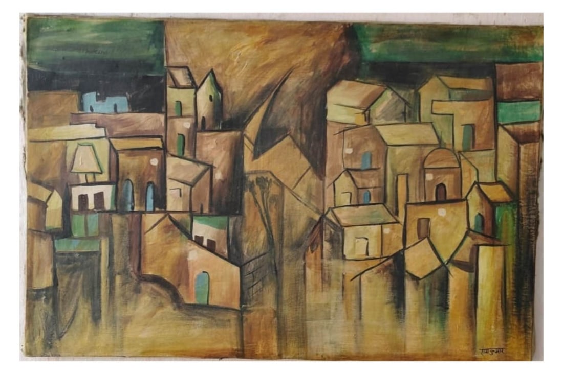 Attributed Ram Kumar Untitled Oil on Canvas: Attributed Manjit Bawa Untitled Oil on Canvas.Measures 33 inches x 38 inches. Sold as is. We do not have any certificate of authenticity. Please view the painting in person. All sales are final.Any co