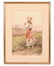 Luigi Olivetti Signed Water Color Woman w Basket