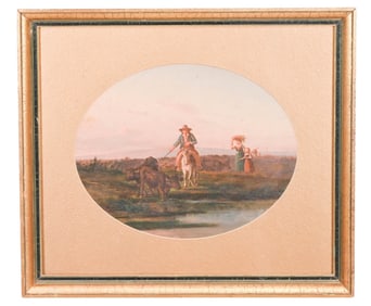 Salvatore Montullo Signed Oil Painting Boy Cattle