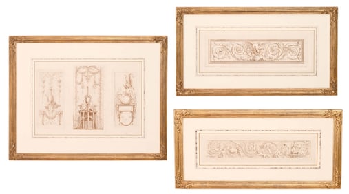 3 Antique Cartouche Framed Engravings