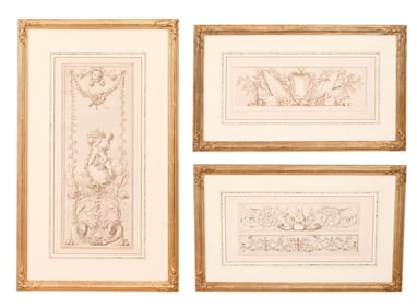 3 Antique Cartouche Framed Engravings