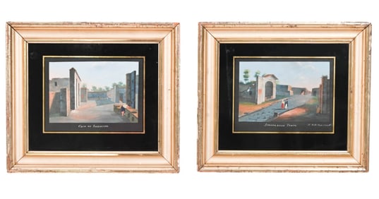 2 Antique Grand Tour Paintings Eglomise Frames