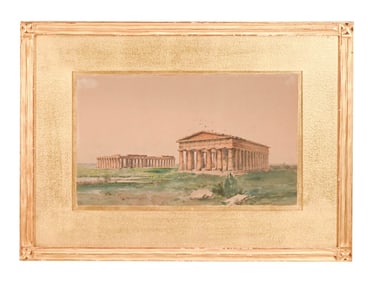 Vincenzo Loria Signed Water Color Paestum Ruins