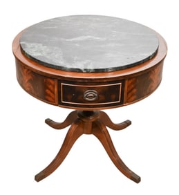 Flame Mahogany Leather Top Drum Table