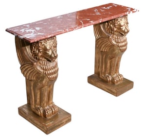 Egyptian Style Carved Gilt Lion Console Table