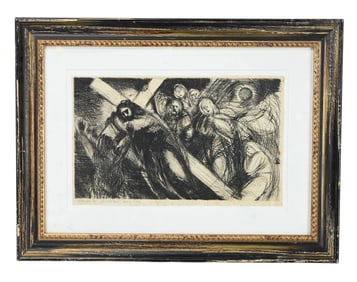 Carl Schmitt Signed Engraving Christ Carries Cross