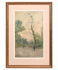 Antique French Watercolor Along the Seine