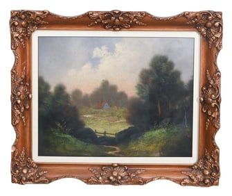 Antique 19th C Gouache Landscape Painting