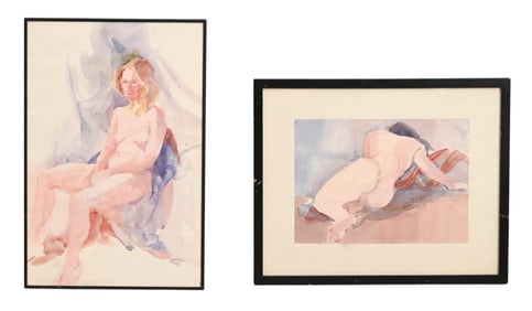 Pair Phyllis Rutigham Signed Watercolors Nudes