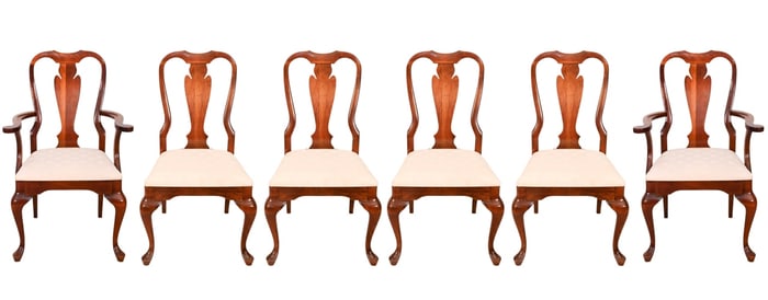 6 Queen Ann Style Carved Upholstered Dining Chairs