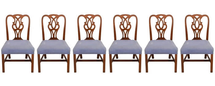6 Chippendale Style Carved Upholstered Side Chairs