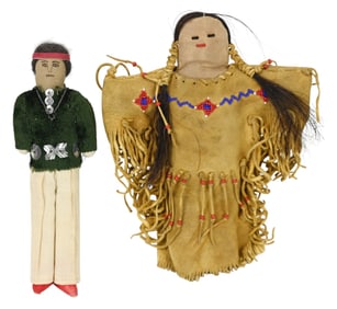 Pair Native American Hand Made Cloth Dolls