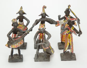 6 Ashanti Shaman Hand Painted Metal Statues