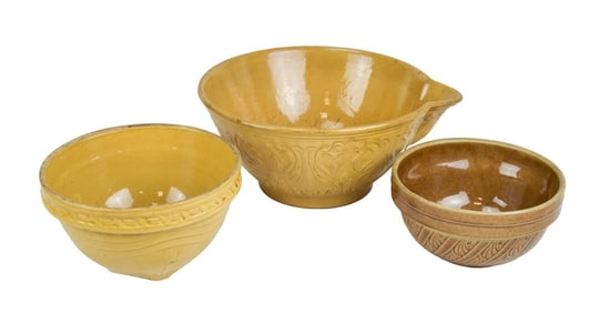 3 Antique American Yellow Ware Bowls