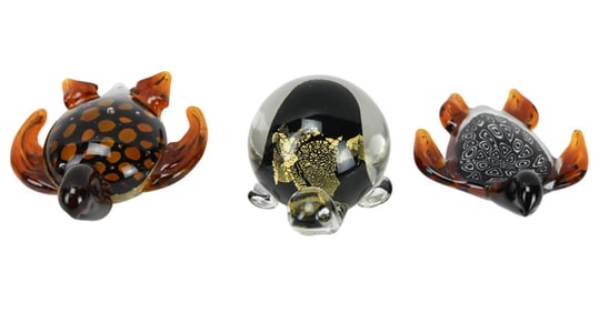 3 Art Glass Multi Color Turtle Statues