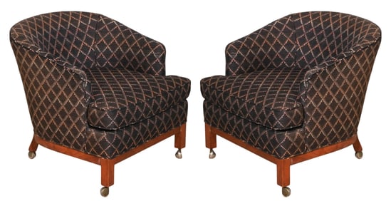 2 Custom Upholstered Diamond Pattern Club Chairs