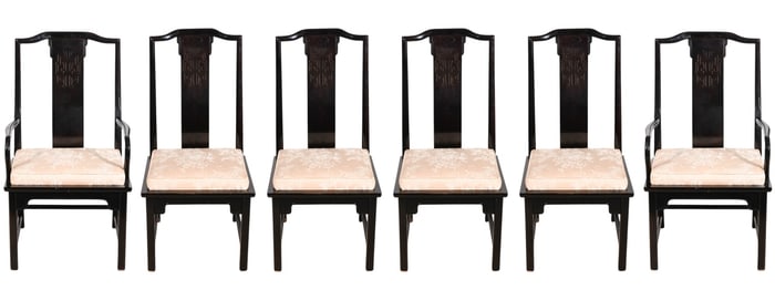6 Chin Hua Black Lacquered Chairs by R. Sobota