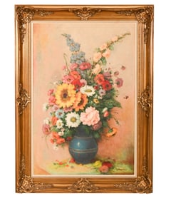 Signed Mid C Oil Painting Still Life Framed