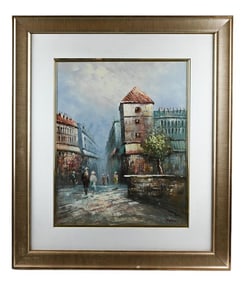 Caroline Burnett Signed Oil Painting City Steet