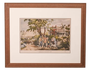 Antique Currier & Ives Engraving Country Life