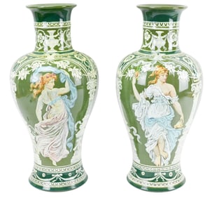 Pair Royal Doulton Art Nouveau Porcelain Vases