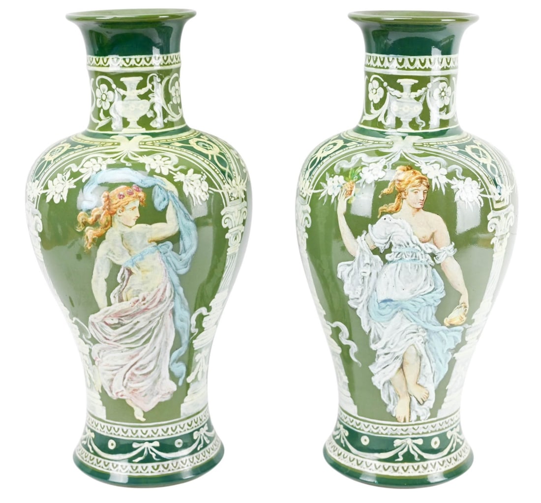 Pair Royal Doulton Art Nouveau Porcelain Vases