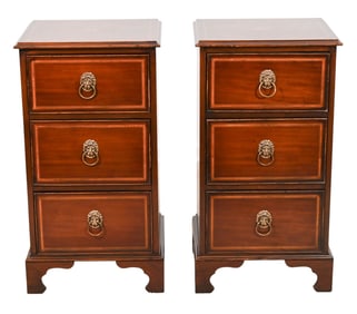 Pair Empire Style Carved Side Tables w Brass Pulls