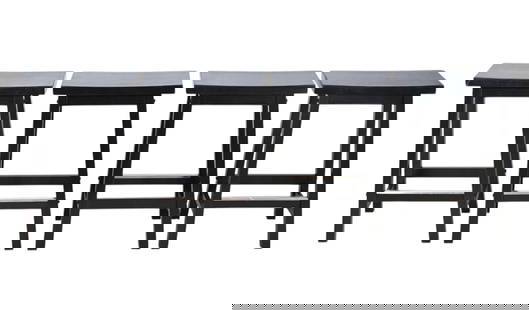 4 Carved Saddle Seat Black Painted Bar Stools: 4 Carved Saddle Seat Black Painted Bar Stools. Each measures 24 inches x 17 inches x 9 inches.