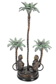 Metal Monkey & Palm Tree Candle Stick for 3 Tapers