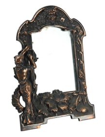 Antique Art Nouveau Bronze Figural Table Mirror