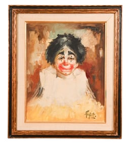 Pegot Signed Oil Painting of Clown Circa 1960's