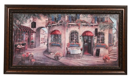 Framed Large Giclee French Cafes on Side Street
