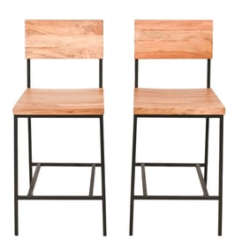Pair West Elm Industrial Metal & Wood Bar Stools