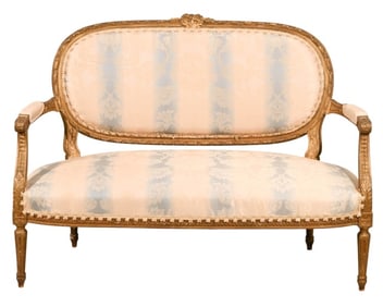 Louis XVI Style Carved Gilt Upholstered Settee