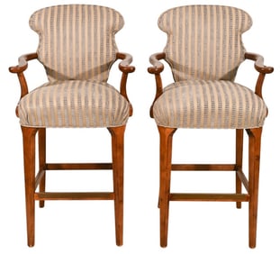 Pair Century Hickory Bar Height Arm Chairs