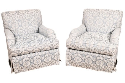 Pair Custom Upholstered Scalamdre Lounge Chairs