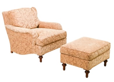 Hickory Custom Upholstered Club Chair and Ottoman