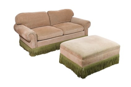 Hickory Green Upholstered Sofa and Ottoman
