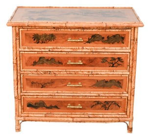 Oriental Hand Painted Bamboo Dresser