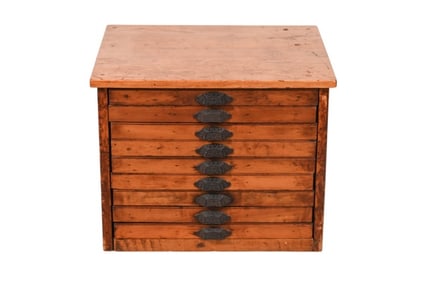 Antique Print Filing Cabinet with Iron Handles