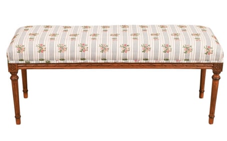 Thomasville Carved Floral Upholstered Bench