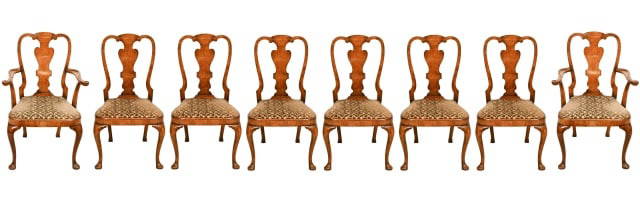 8 Antique Queen Anne Carved Upholstered Chairs (1 of 20)