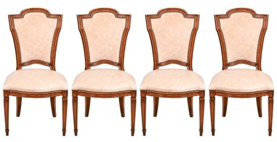 4 French Louis XVI Style Carved Upholstered Chairs