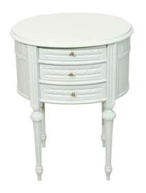 Swedish Style Carved Painted Oval Bed Side Table