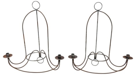 Pair Wrought Iron 3 Candle Wall Sconces