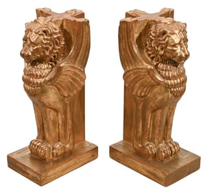 Pair Firenze Italian Winged Lion Pedestals