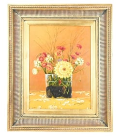 Maya Signed Still Life Painting Flowers in Vase
